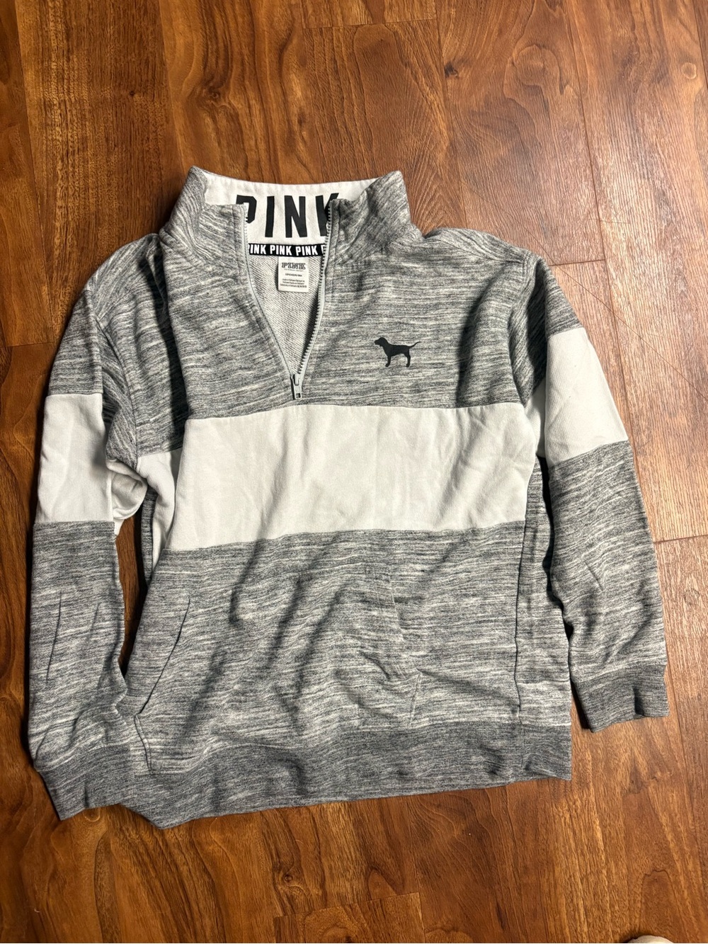 PINK Victoria's Secret Gray & White Quarter-Zip Pullover